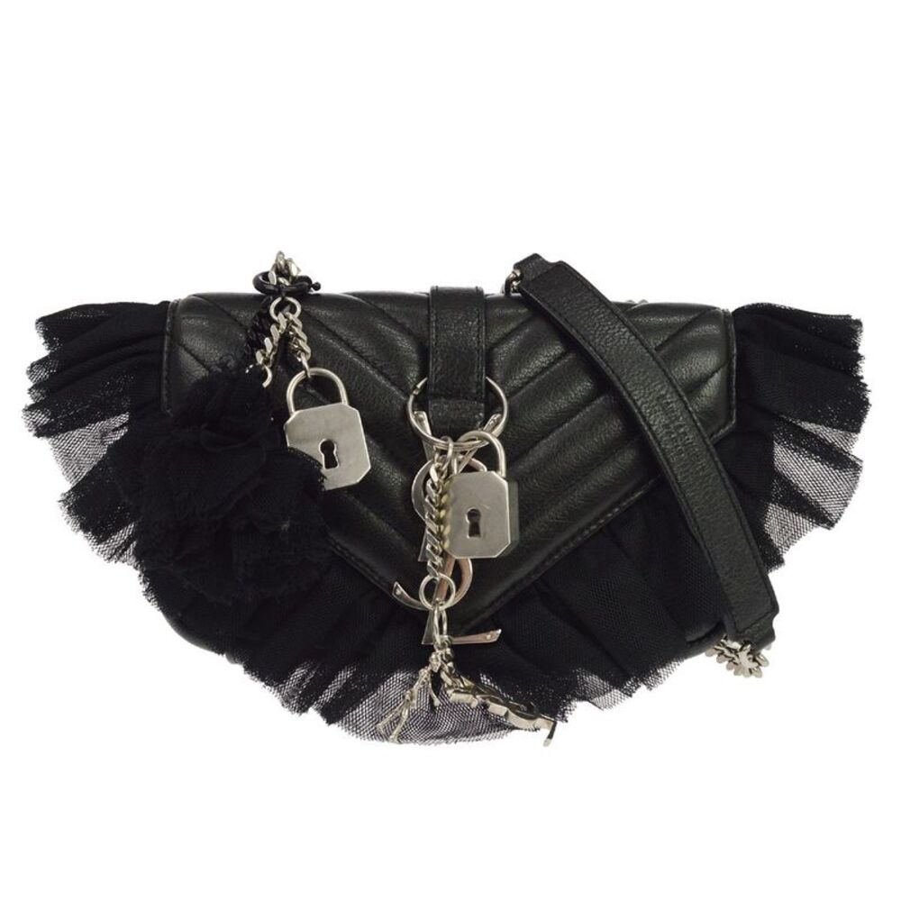Saint Laurent Loulou Puffer Leather & Tulle Black Leather Shoulder Bag Bag